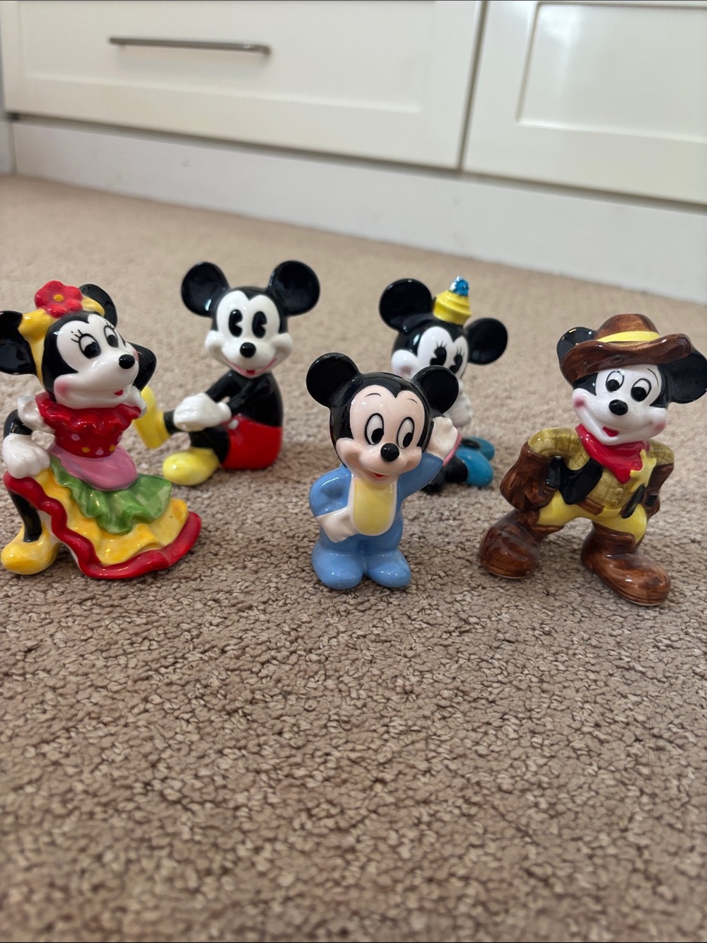 Collection of Vintage Mickey, Minnie & Baby Made in Japan Ceramic Figurines